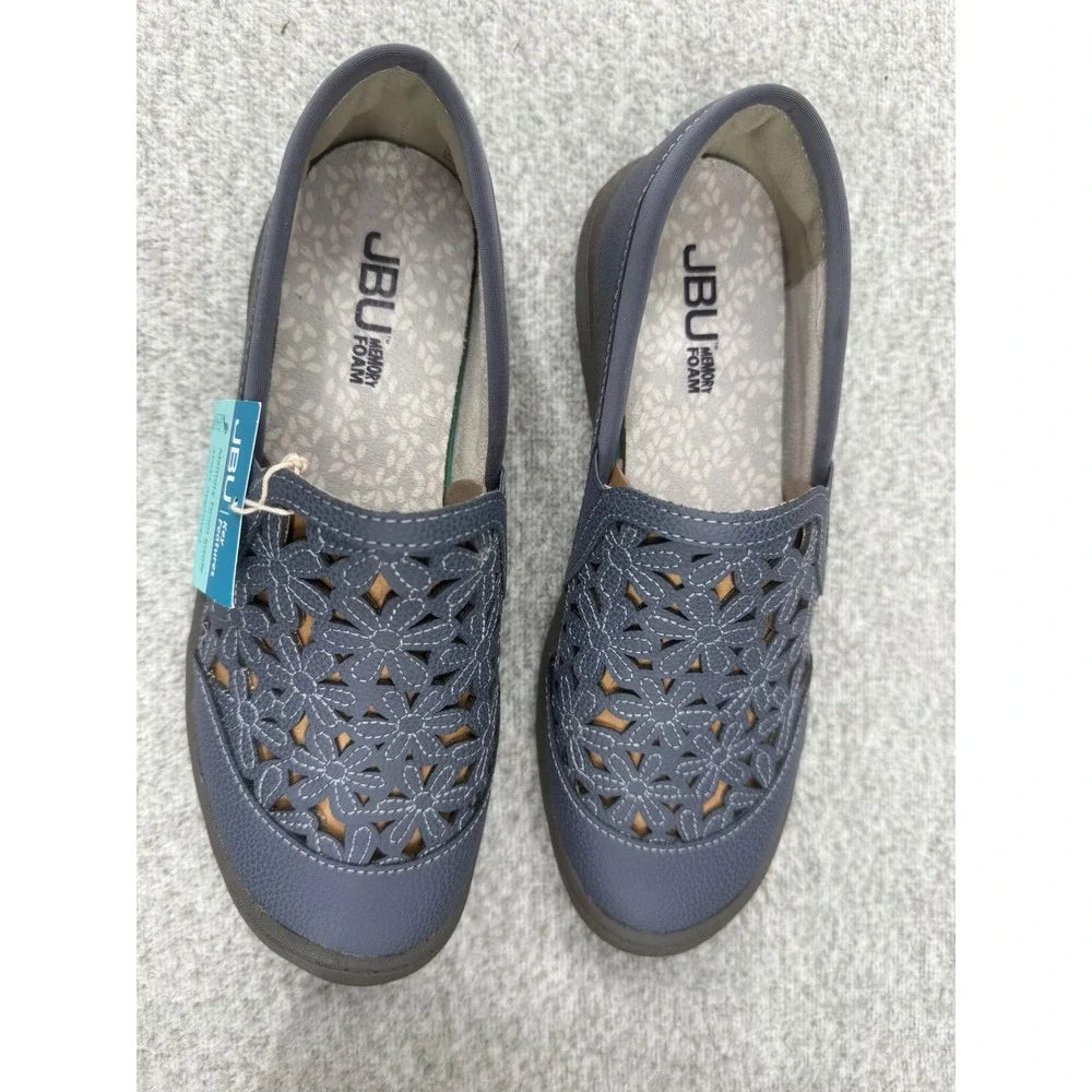 JBU Wildflower Moc 6.5 Blue Floral Laser Cut Slip On Loafer JB9WFM06